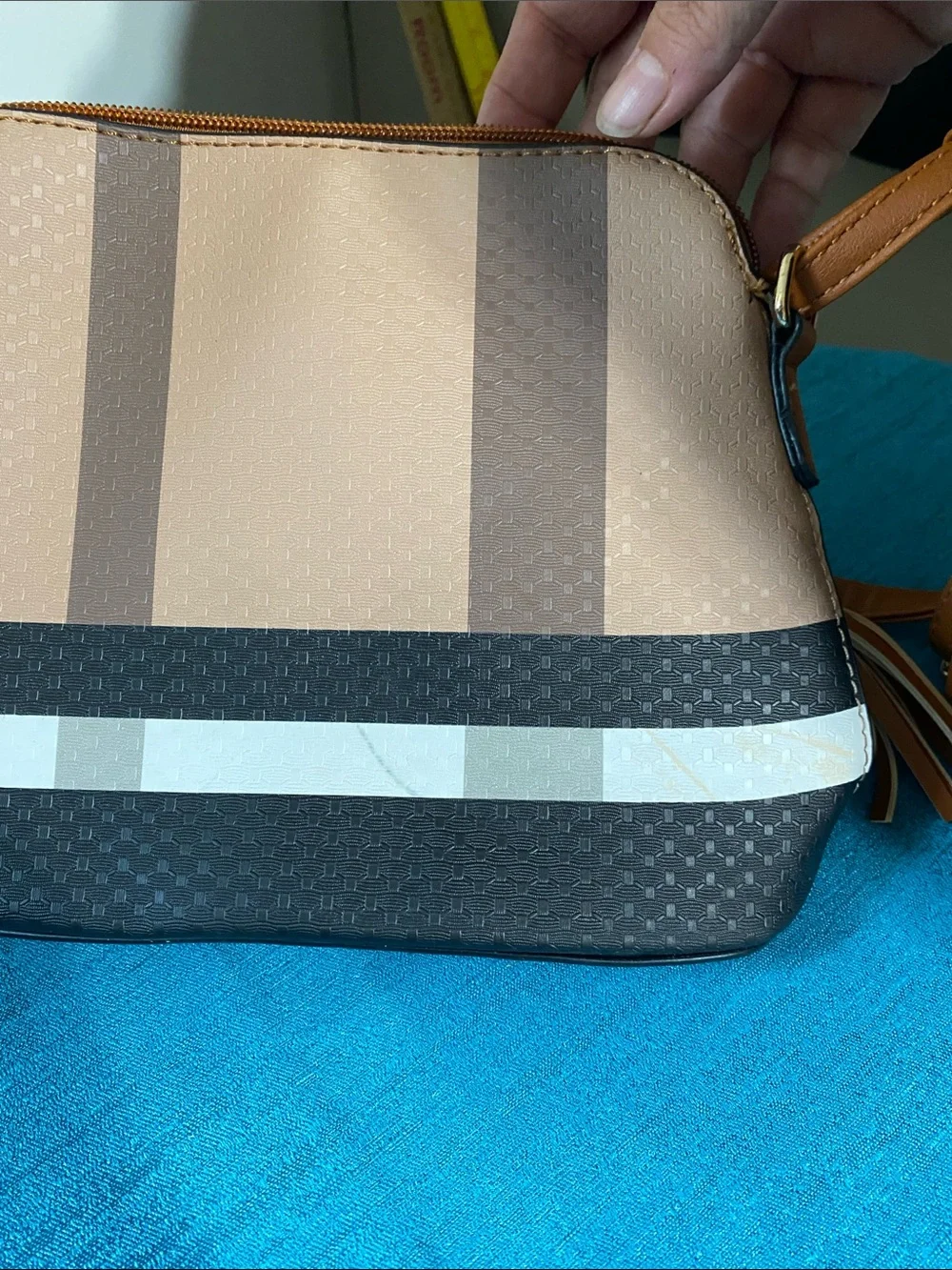 Deluxity Tan & Black Striped Crossbody Bag